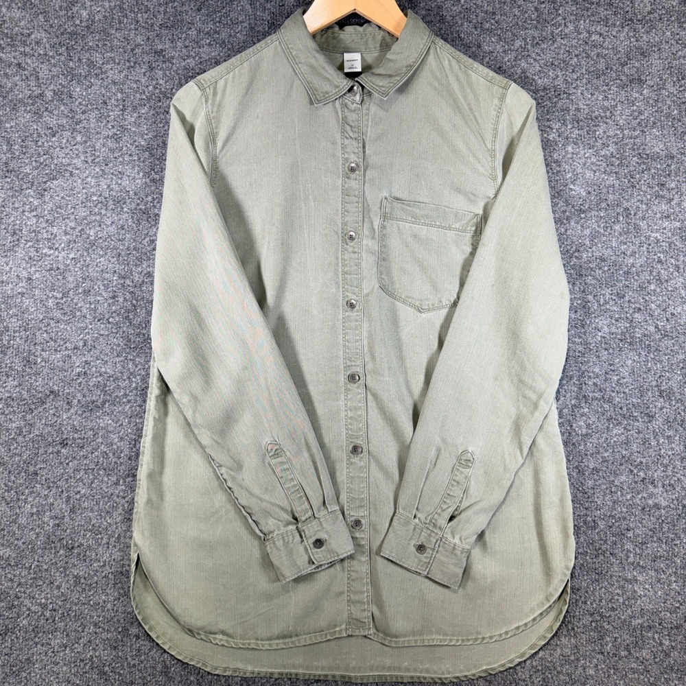 Old Navy Relaxed Tencel Top Shirt Womens Medium Olive Green Soft Drapey Faded